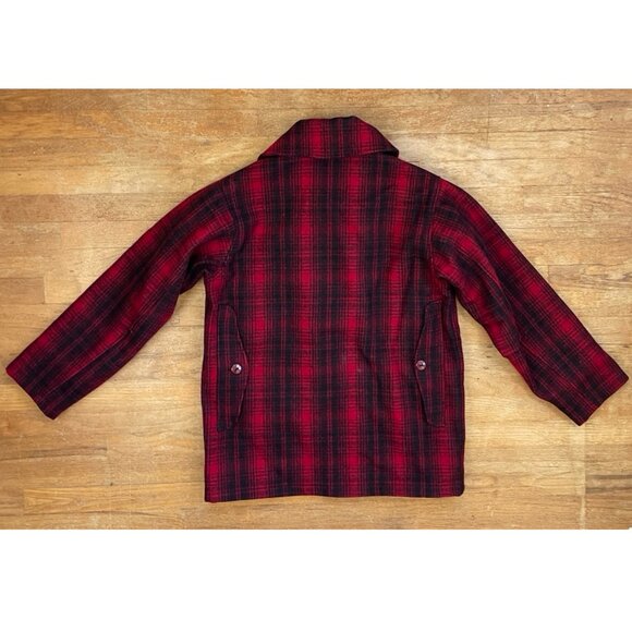 Vintage Mens Plaid Wool Coat Size Small 80s Red/Black Heavy Winter Chore Jacket - Picture 3 of 7